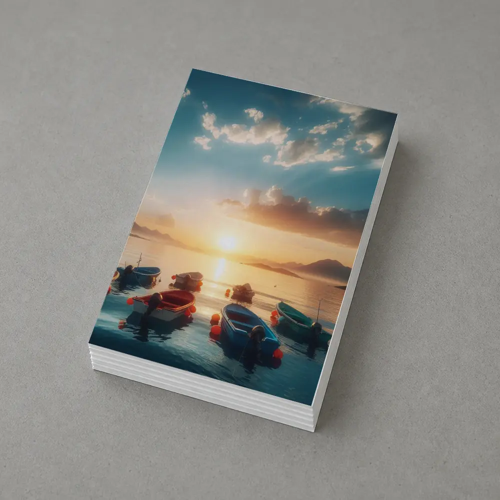 Colorful Boats Floating at Golden Sunset – Postcards