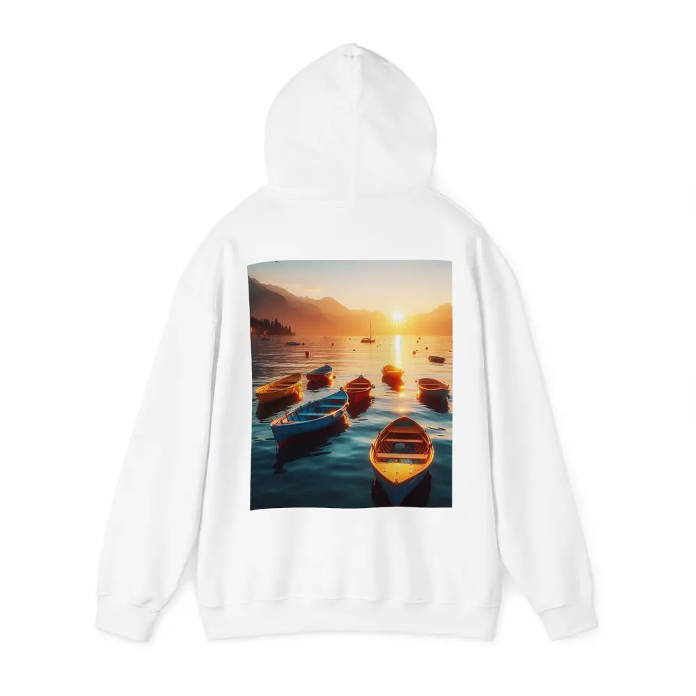 Colorful Boats on Lake at Golden Sunset – Hoodies
