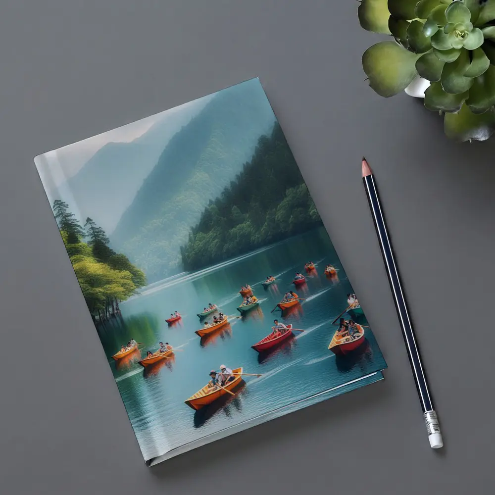 Colorful Rowing Boats Mountain Lake Scene – Notebooks