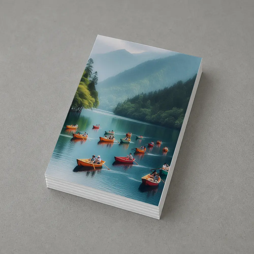 Colorful Rowing Boats Mountain Lake Scene – Postcards