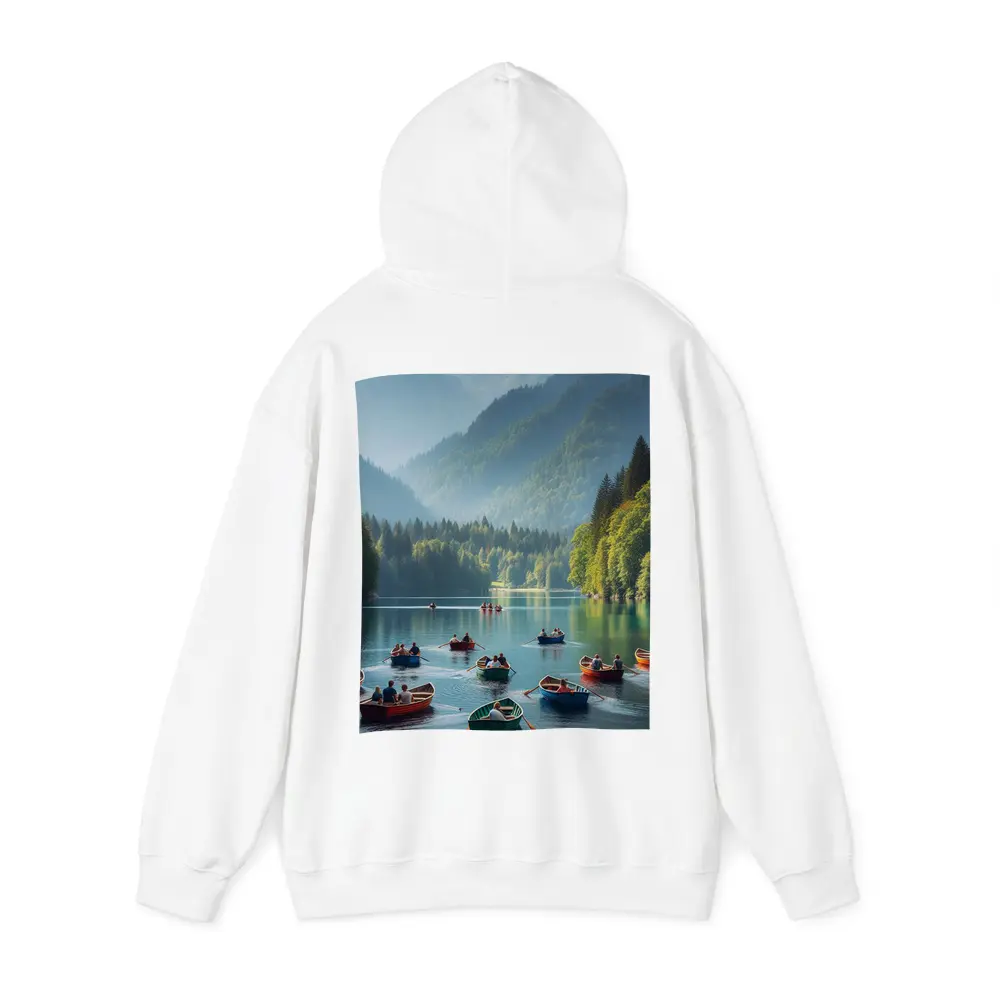 Colorful Row Boats Mountain Lake Scene – Hoodies