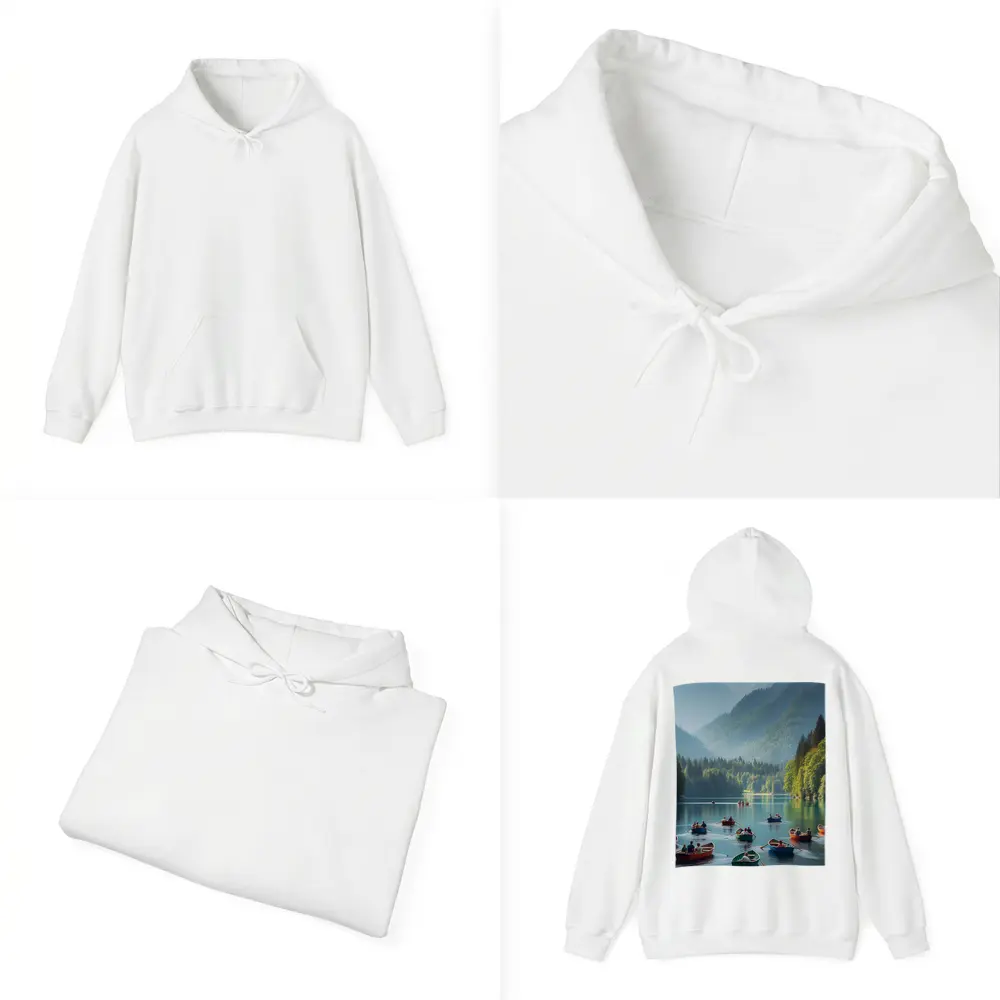 Colorful Row Boats Mountain Lake Scene – Hoodies