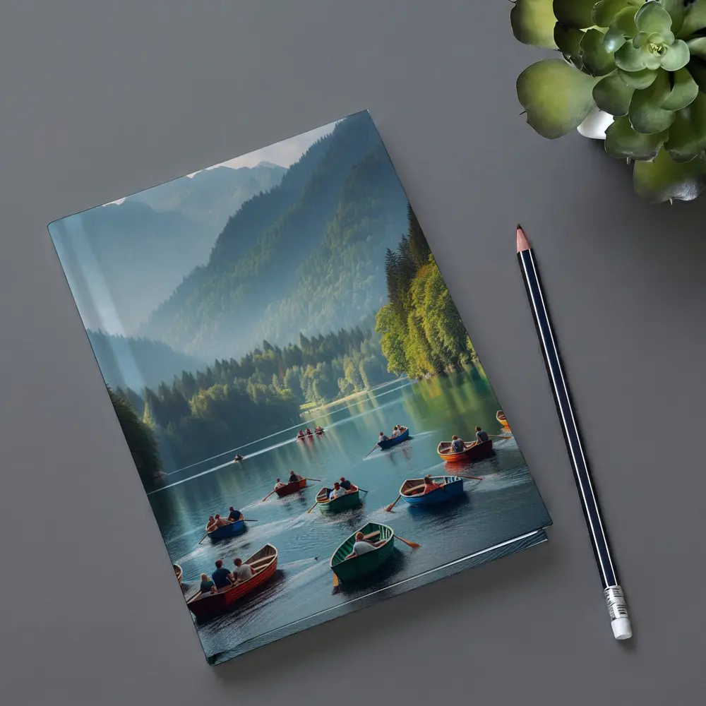 Colorful Row Boats Mountain Lake Scene – Notebooks