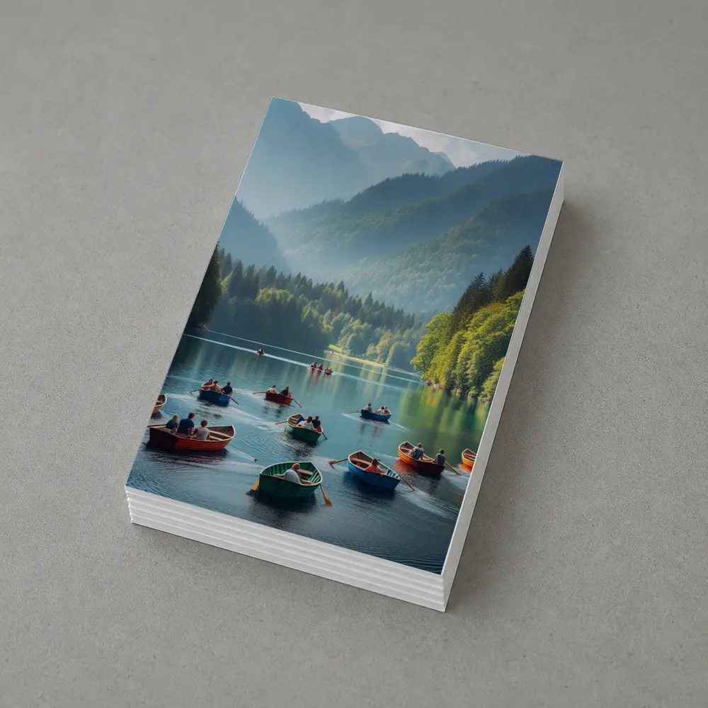Colorful Row Boats Mountain Lake Scene – Postcards