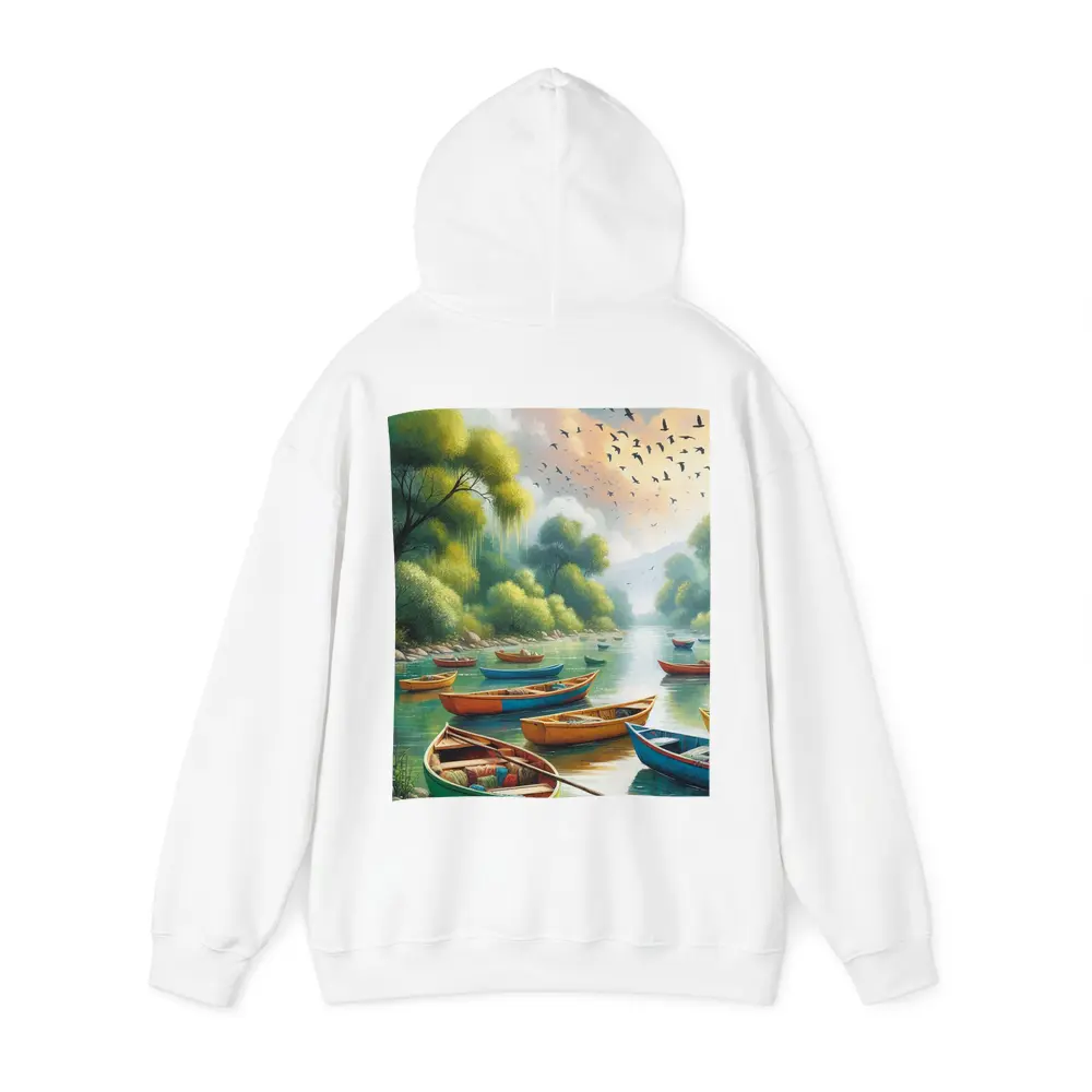 Colorful Wooden Boats River Forest Painting – Hoodies