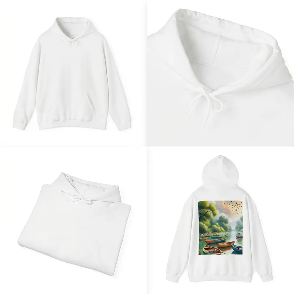 Colorful Wooden Boats River Forest Painting – Hoodies