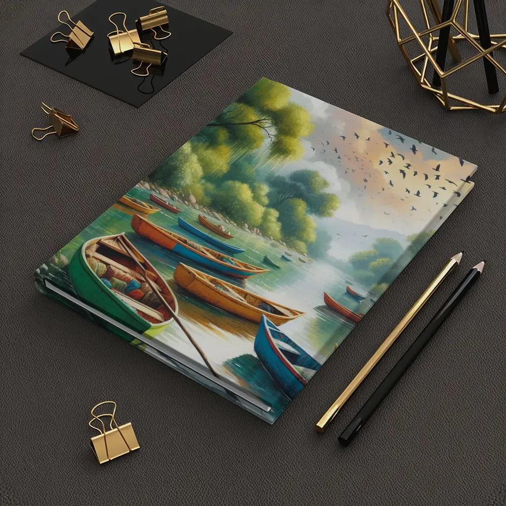 Colorful Wooden Boats River Forest Painting – Notebooks