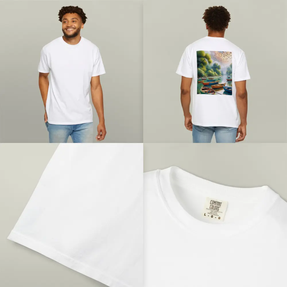 Colorful Wooden Boats River Forest Painting – T-Shirts