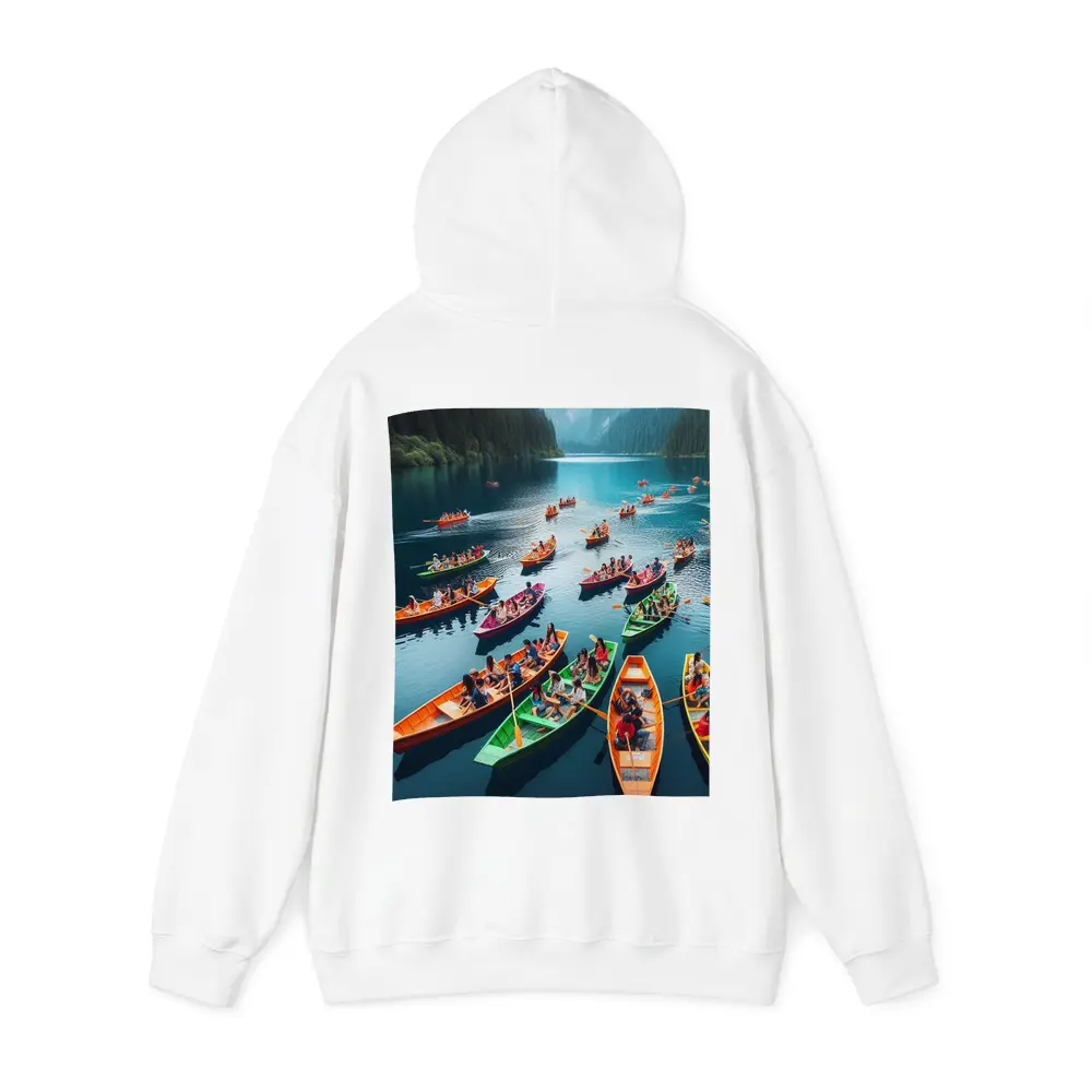 Colorful Boats on Mountain Lake Scene – Hoodies