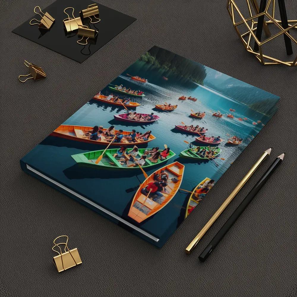 Colorful Boats on Mountain Lake Scene – Notebooks