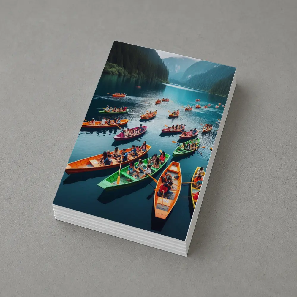 Colorful Boats on Mountain Lake Scene – Postcards