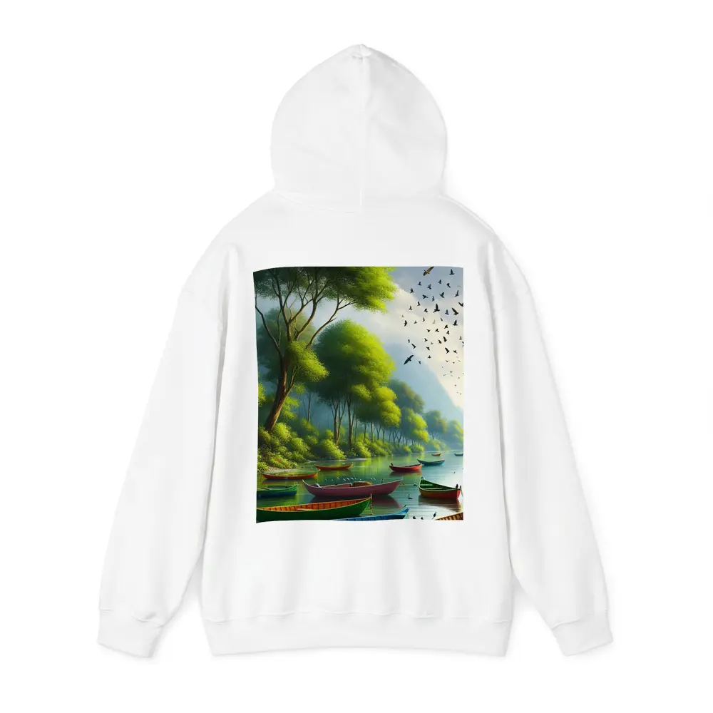 Colorful Boats On Calm River Forest – Hoodies