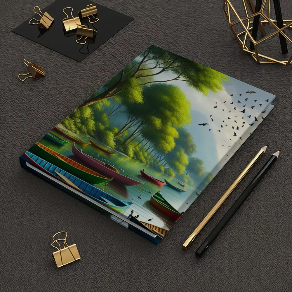 Colorful Boats On Calm River Forest – Notebooks