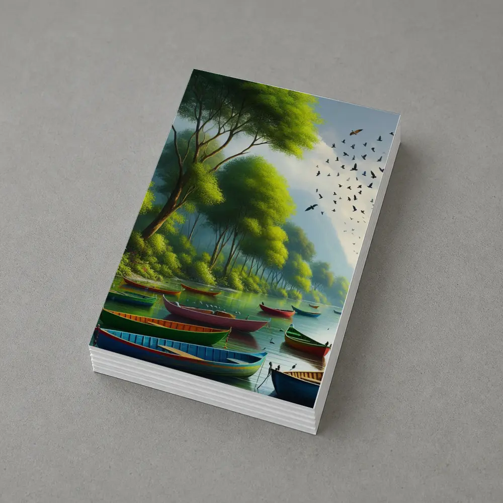 Colorful Boats On Calm River Forest – Postcards