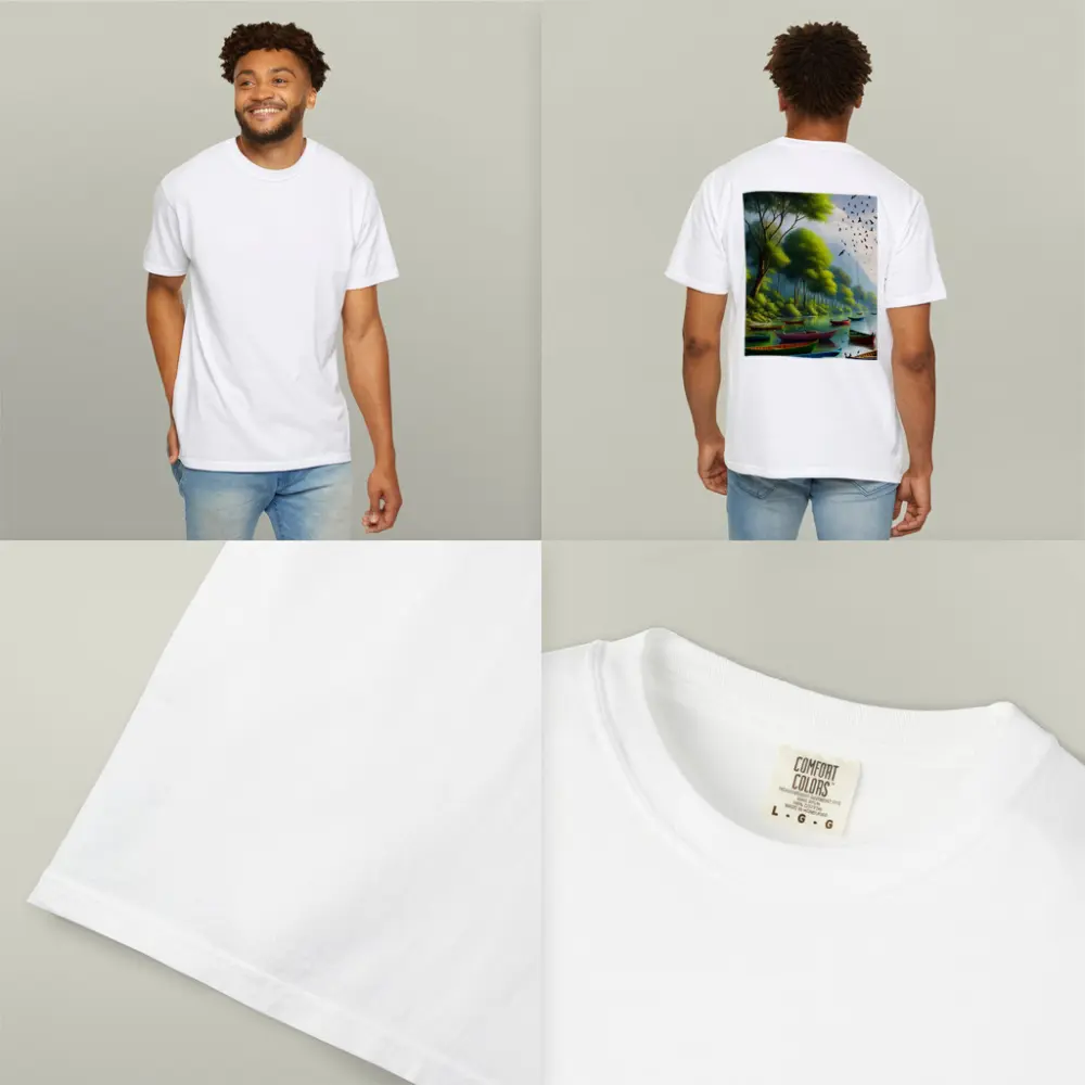 Colorful Boats On Calm River Forest – T-Shirts