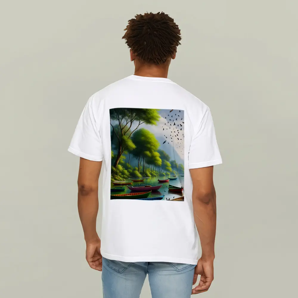 Colorful Boats On Calm River Forest – T-Shirts