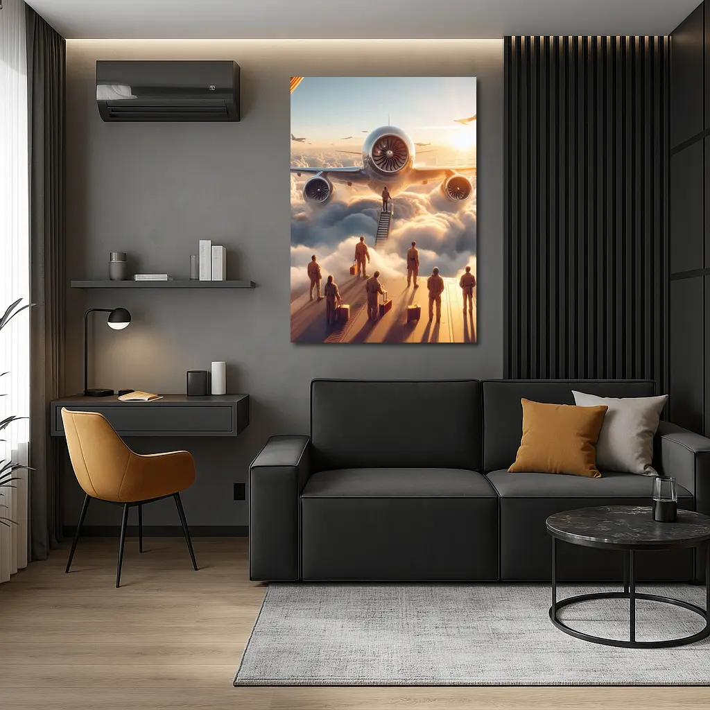 Airplane Above Clouds Golden Sunrise Scene – Wall Art