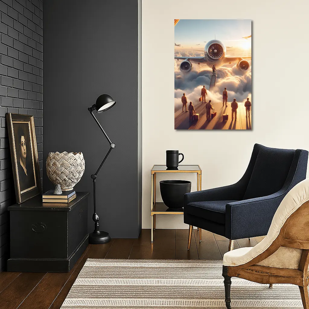 Airplane Above Clouds Golden Sunrise Scene – Wall Art