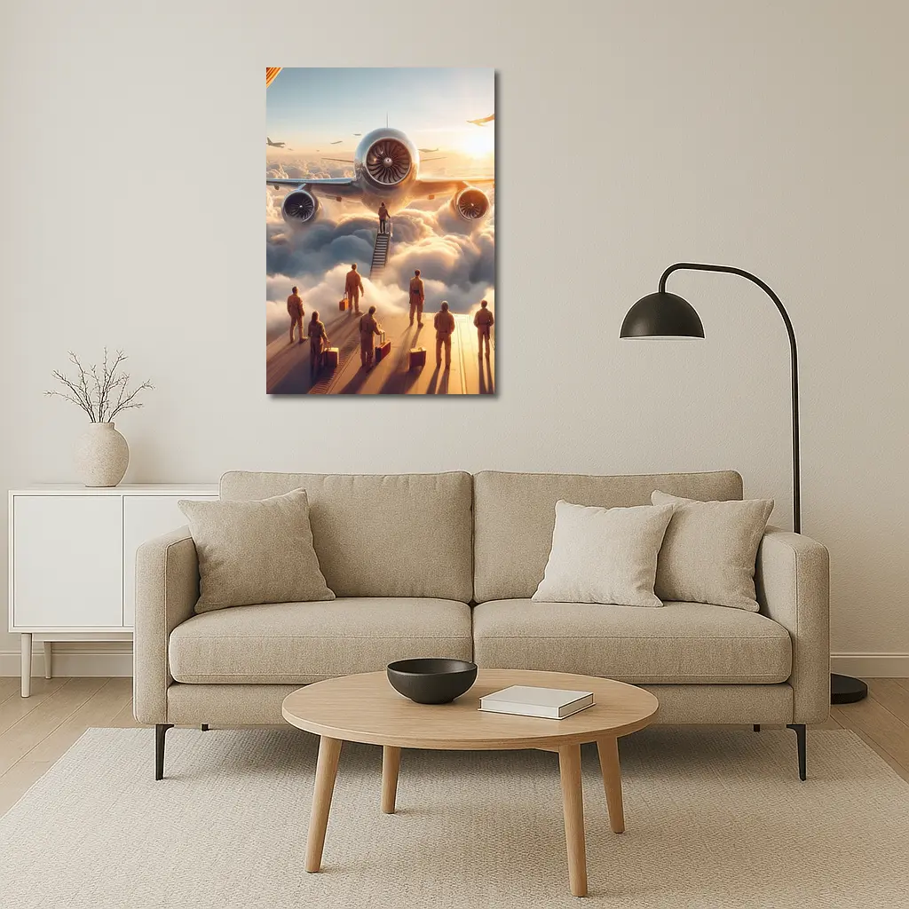 Airplane Above Clouds Golden Sunrise Scene – Wall Art