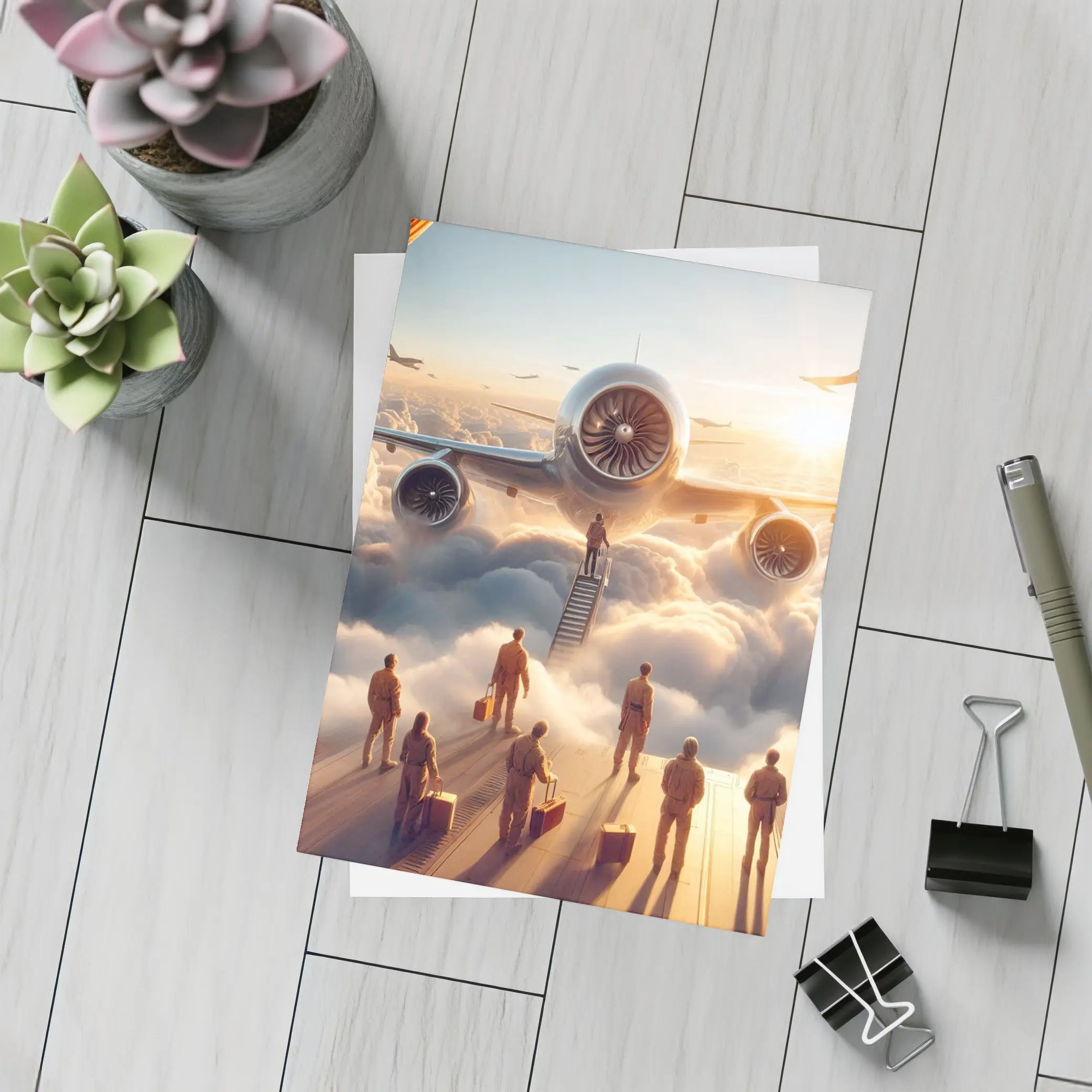 Airplane Above Clouds Golden Sunrise Scene – Postcards