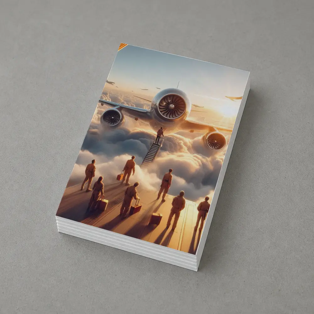 Airplane Above Clouds Golden Sunrise Scene – Postcards