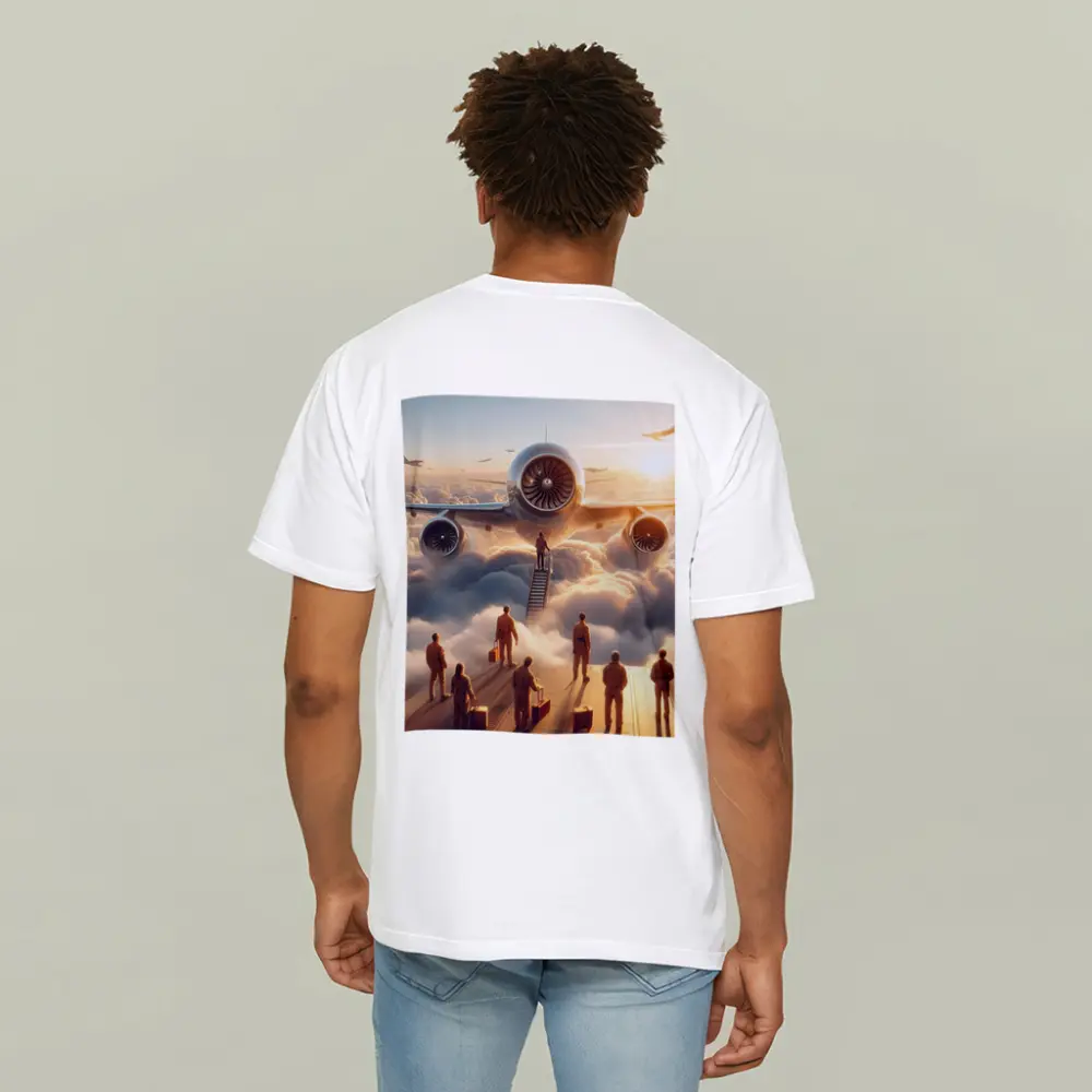 Airplane Above Clouds Golden Sunrise Scene – T-Shirts