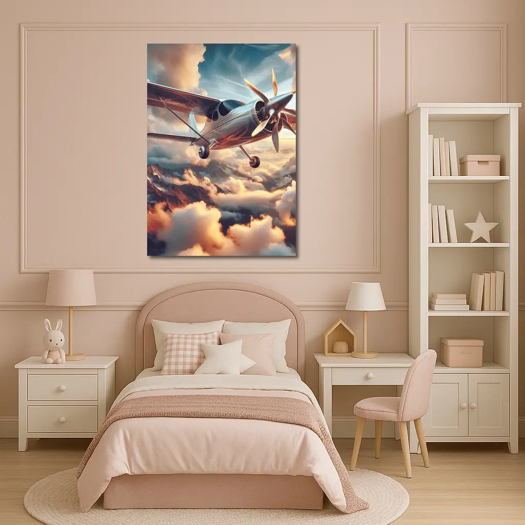 Propeller Plane Flying Above Dramatic Clouds – Wall Art