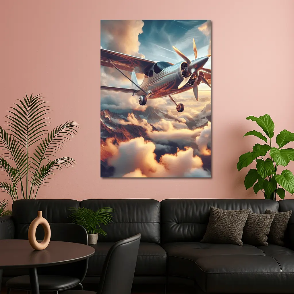 Propeller Plane Flying Above Dramatic Clouds – Wall Art