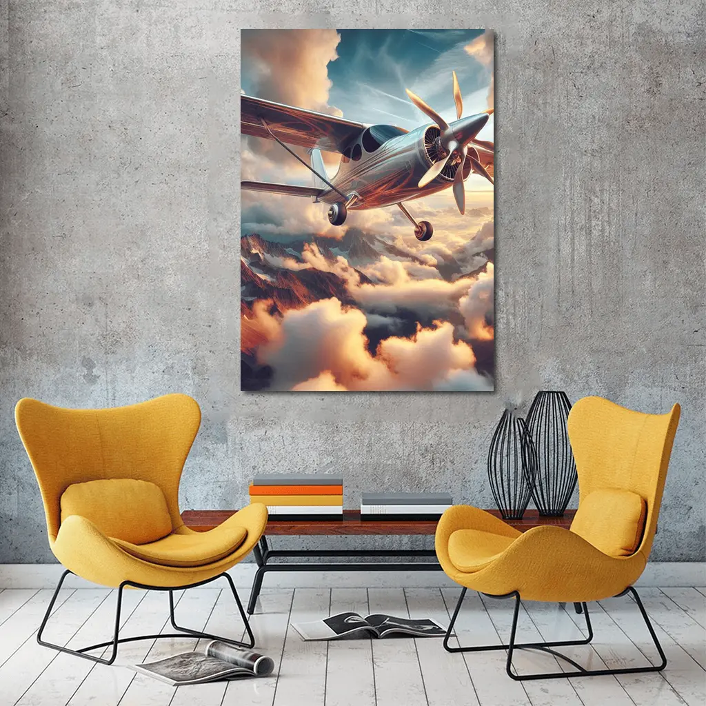 Propeller Plane Flying Above Dramatic Clouds – Wall Art