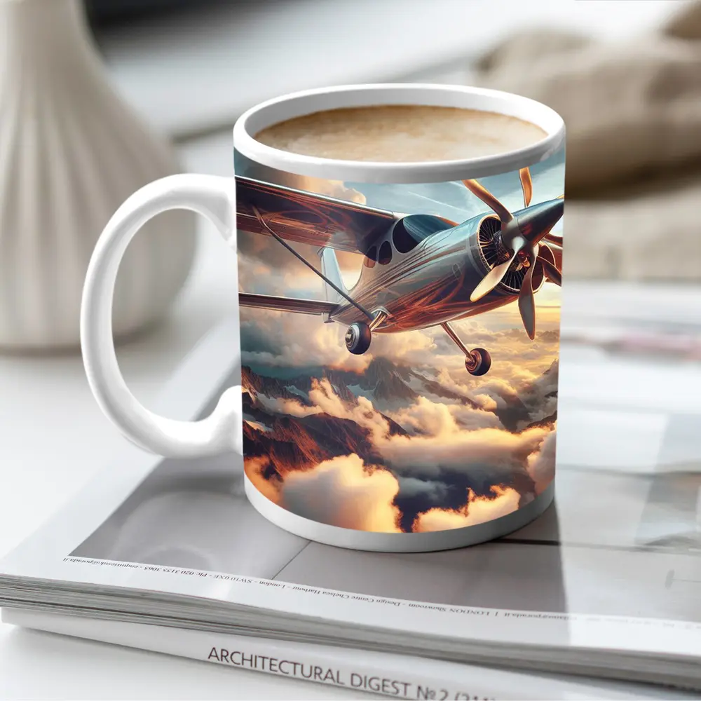 Propeller Plane Flying Above Dramatic Clouds – Mugs