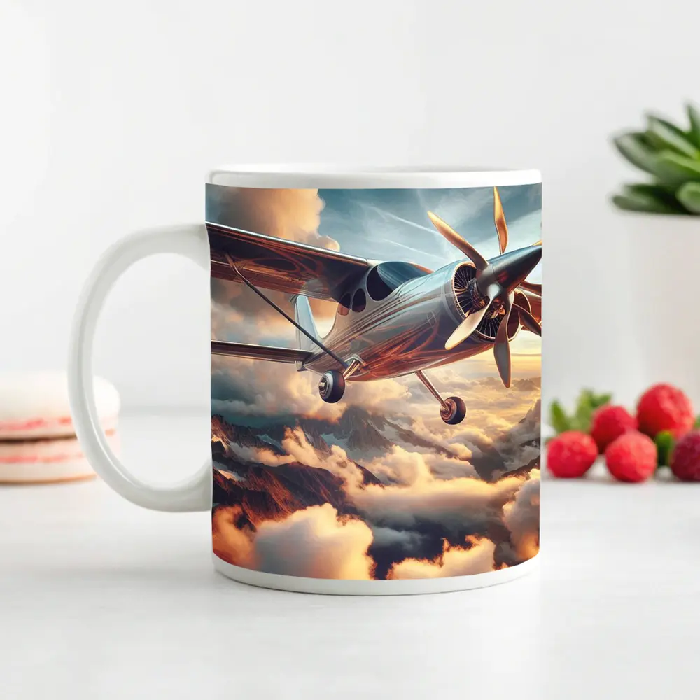 Propeller Plane Flying Above Dramatic Clouds – Mugs