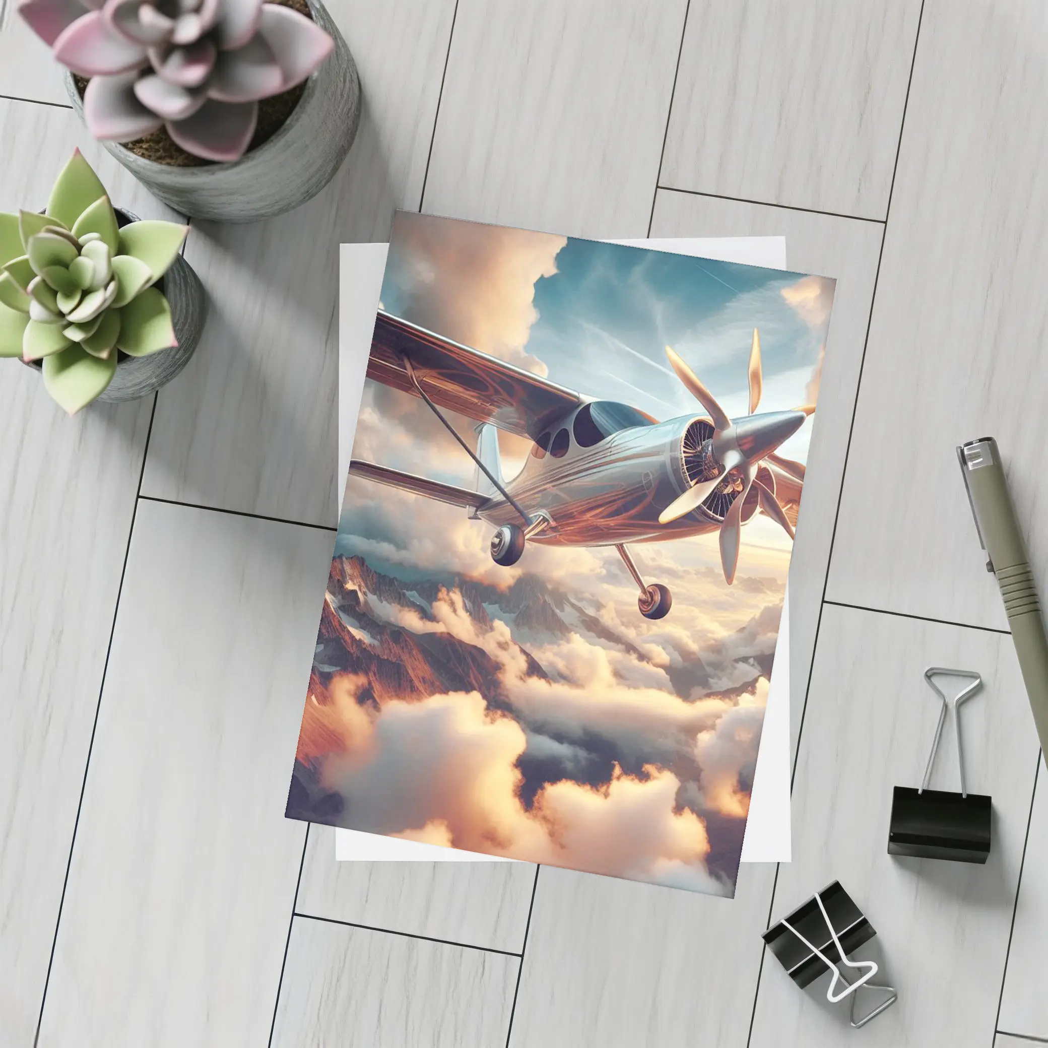 Propeller Plane Flying Above Dramatic Clouds – Postcards