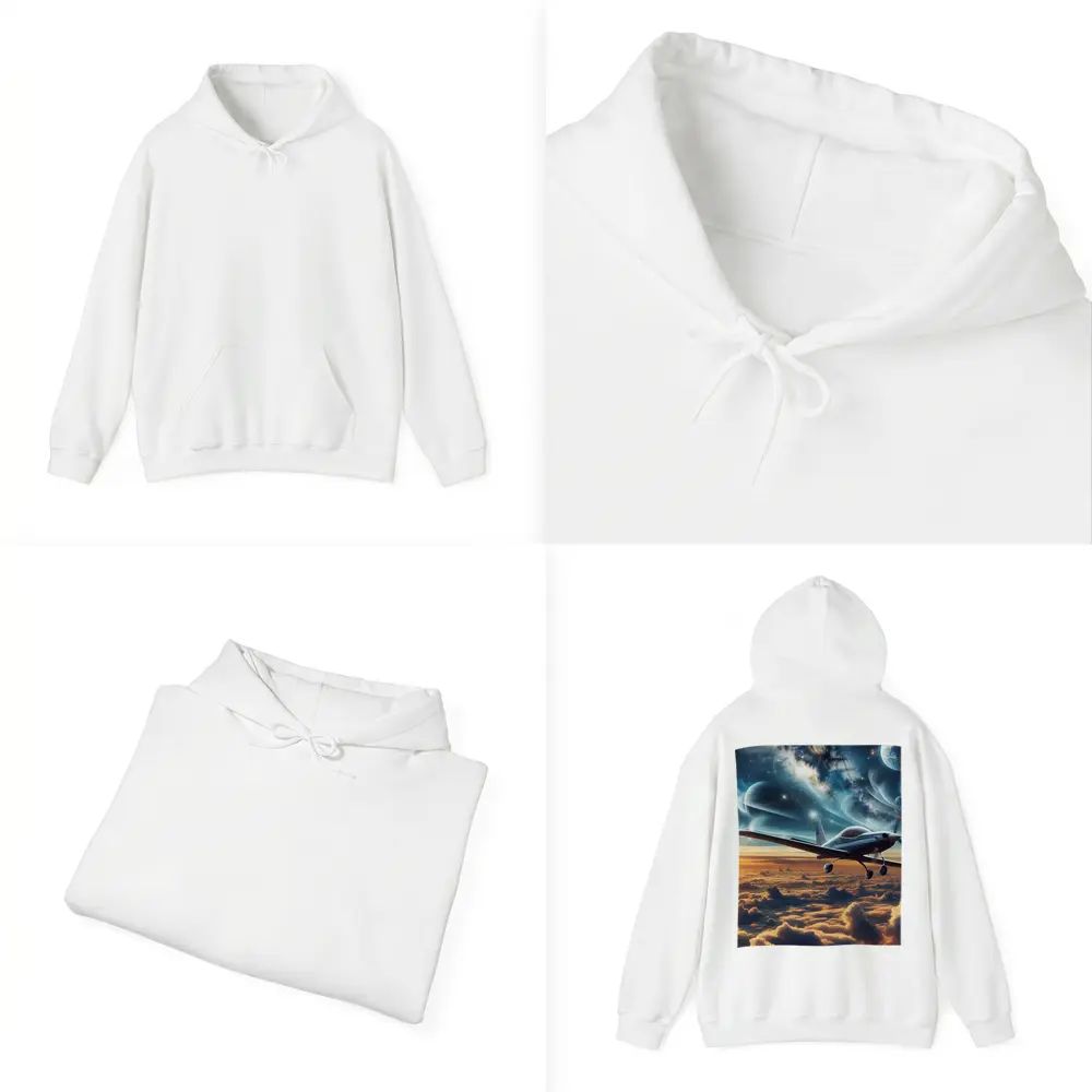 Small Plane Flying Above Clouds Space – Hoodies