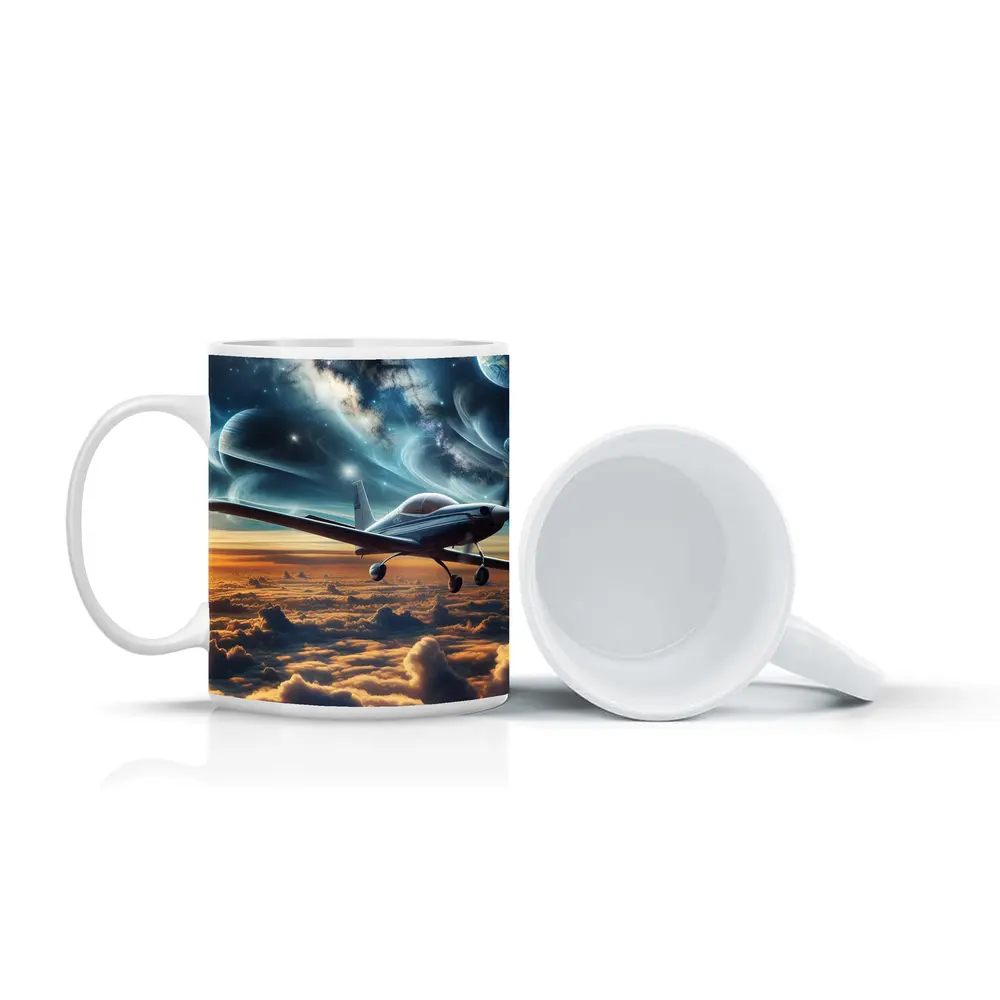 Small Plane Flying Above Clouds Space – Mugs