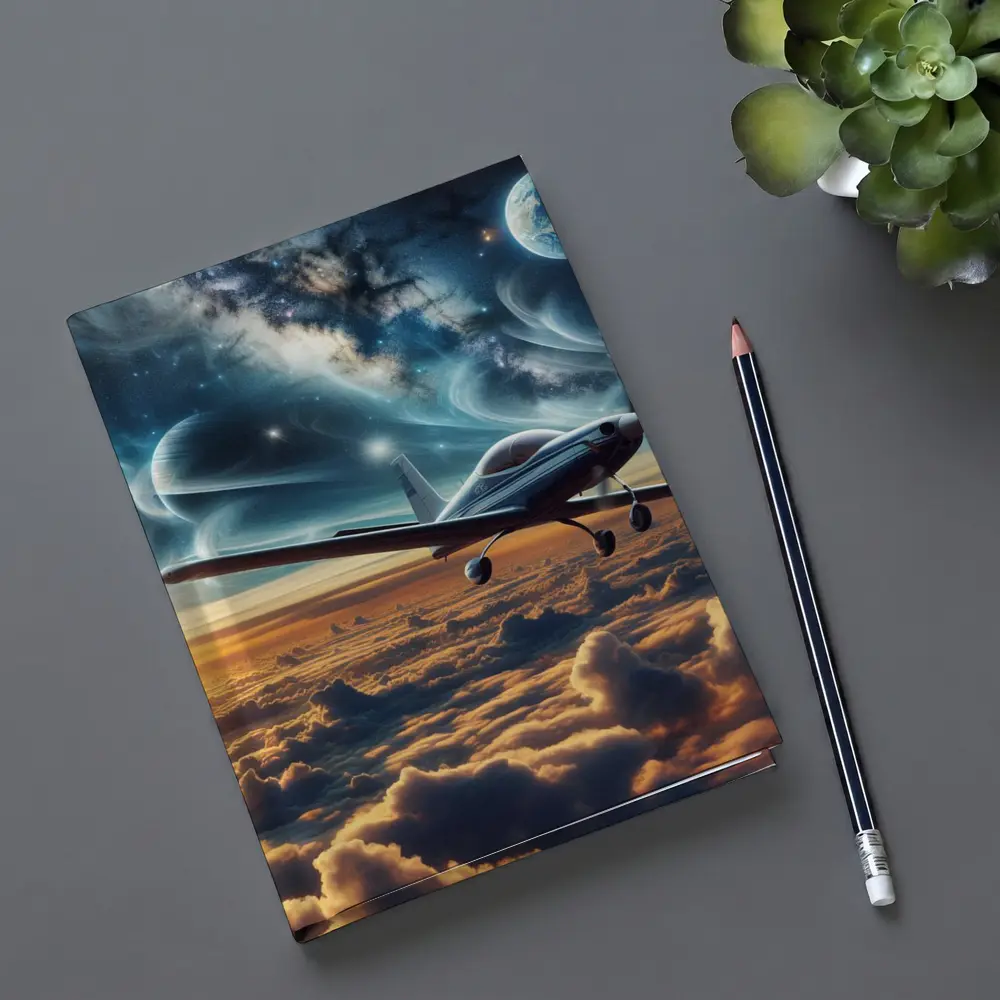 Small Plane Flying Above Clouds Space – Notebooks