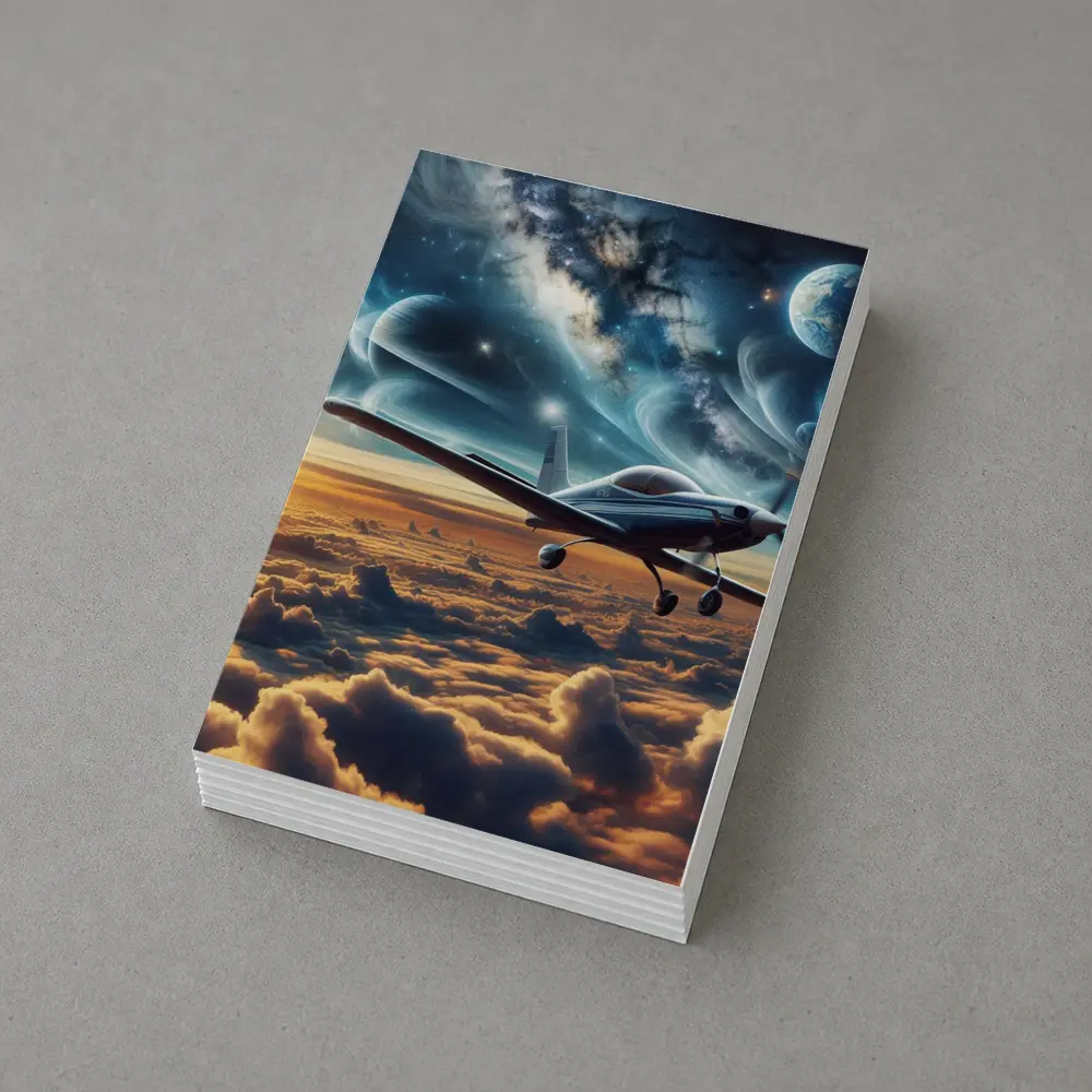 Small Plane Flying Above Clouds Space – Postcards