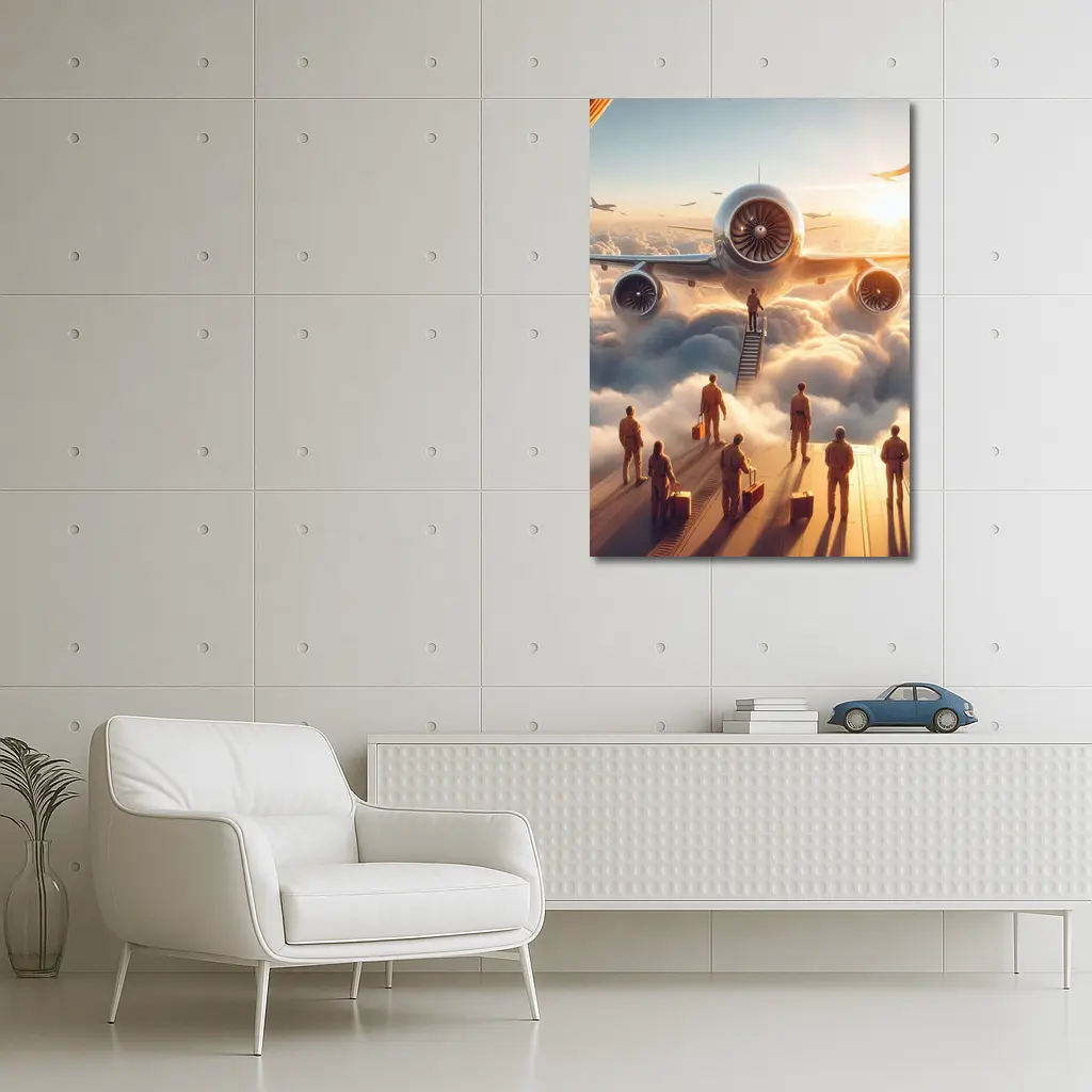 Airplane Above Clouds Golden Sunrise Sky – Wall Art