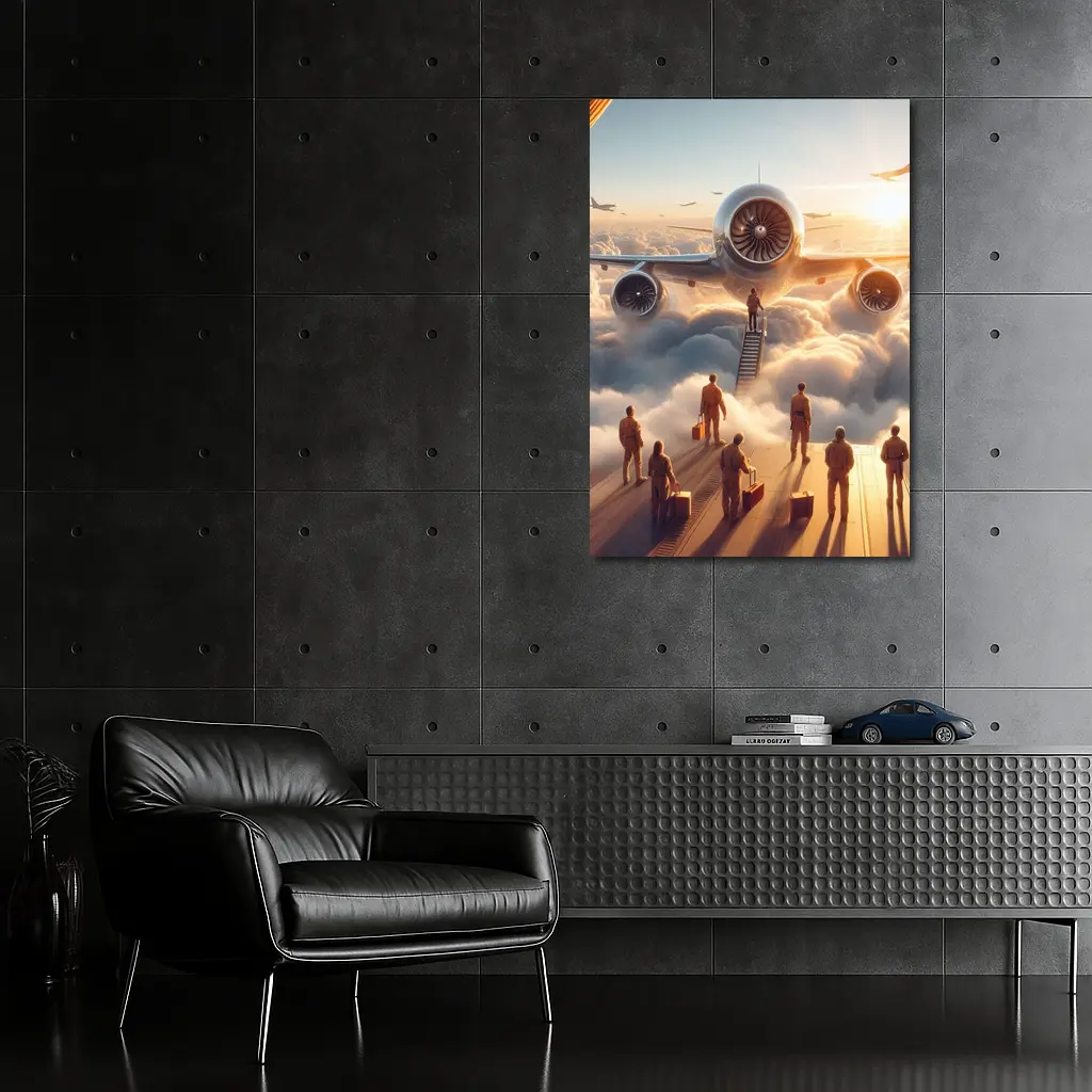 Airplane Above Clouds Golden Sunrise Sky – Wall Art