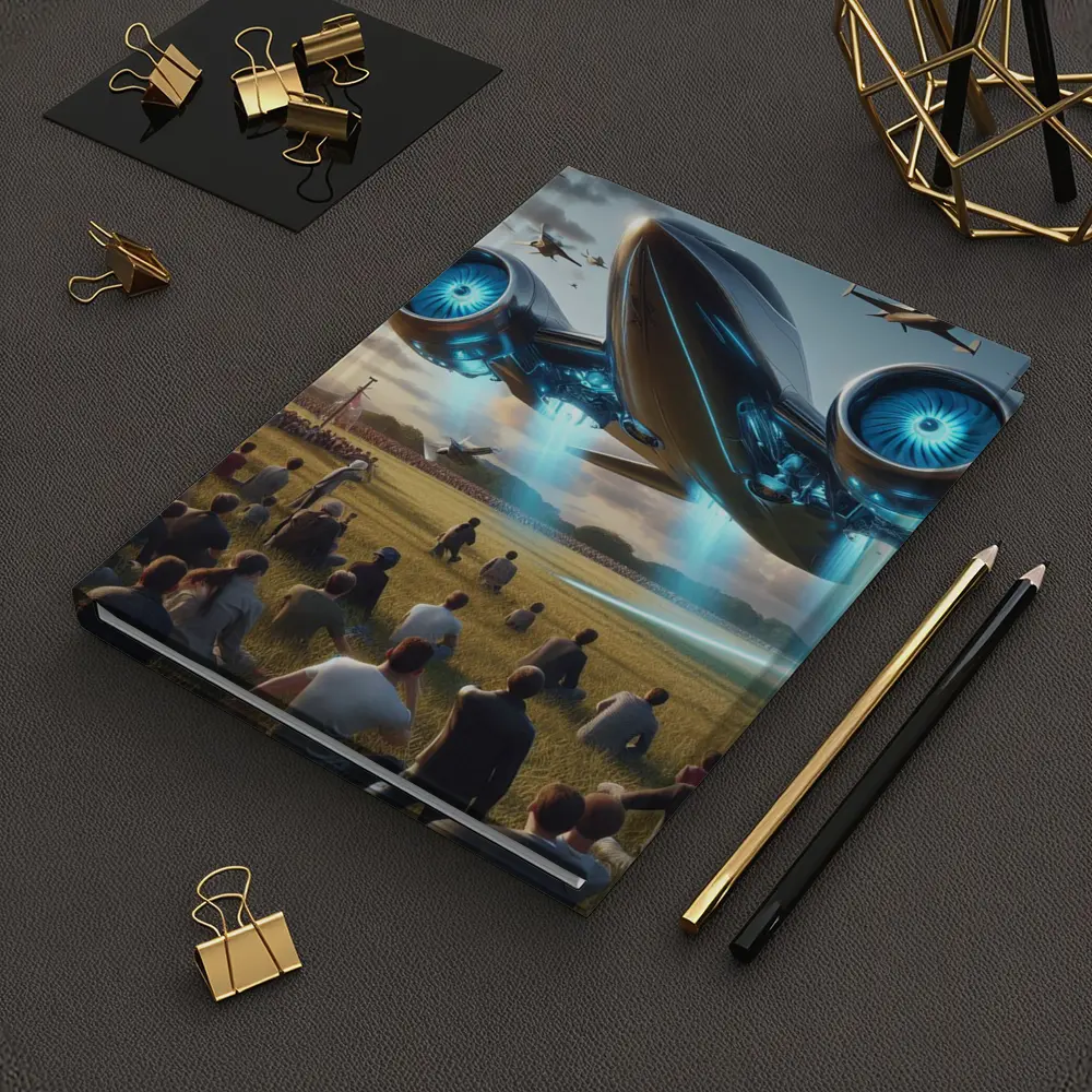 Futuristic Aircraft Over Crowd Open Field – Notebooks
