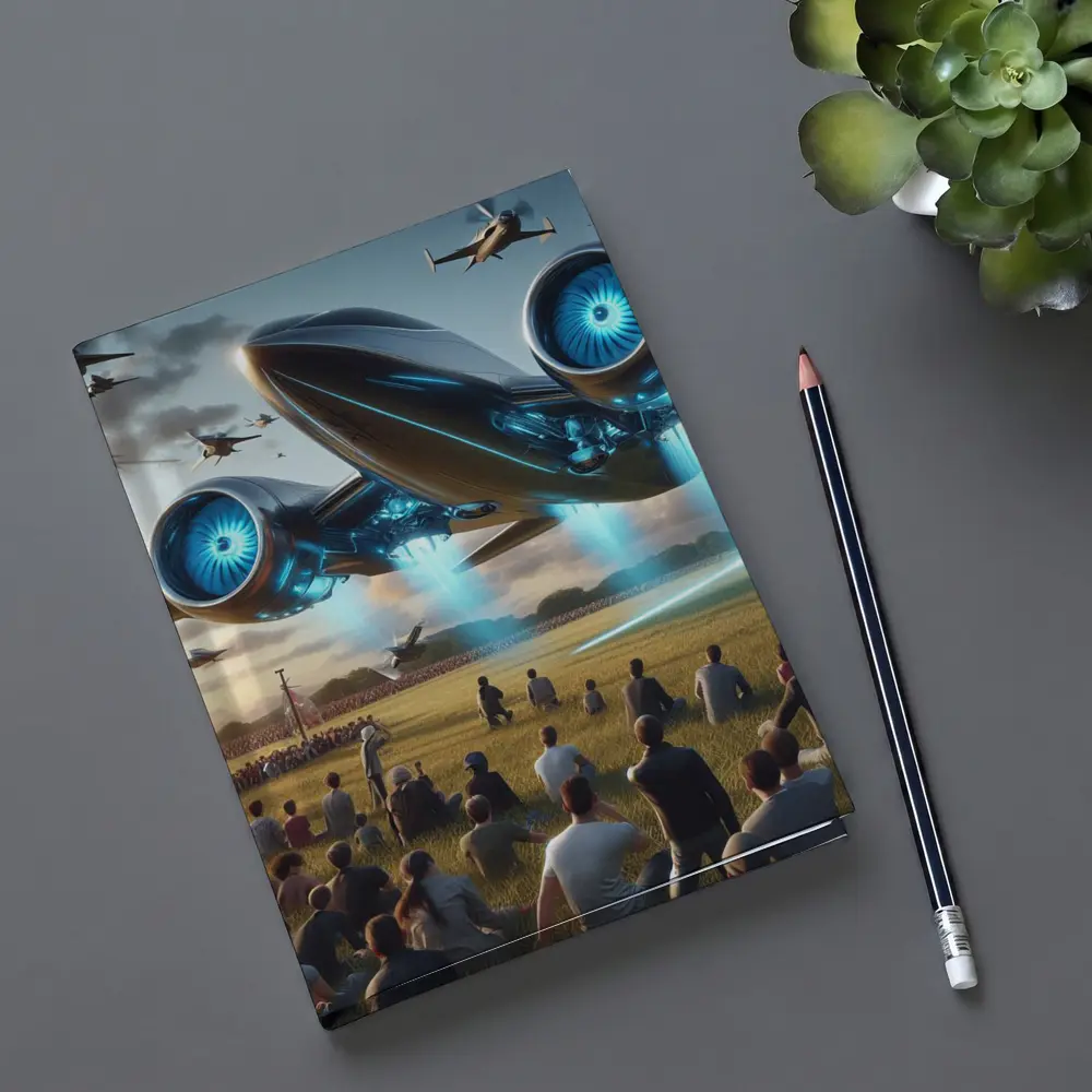 Futuristic Aircraft Over Crowd Open Field – Notebooks