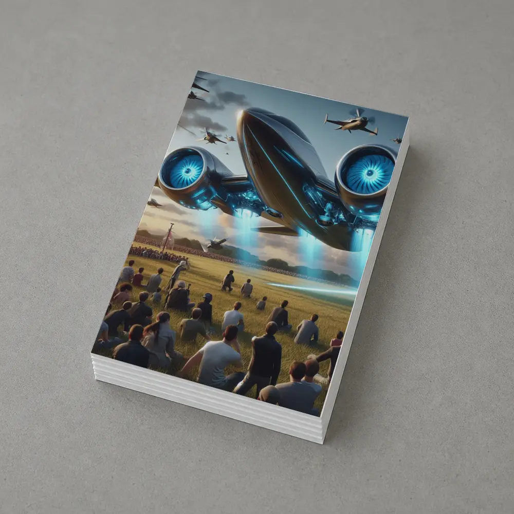 Futuristic Aircraft Over Crowd Open Field – Postcards