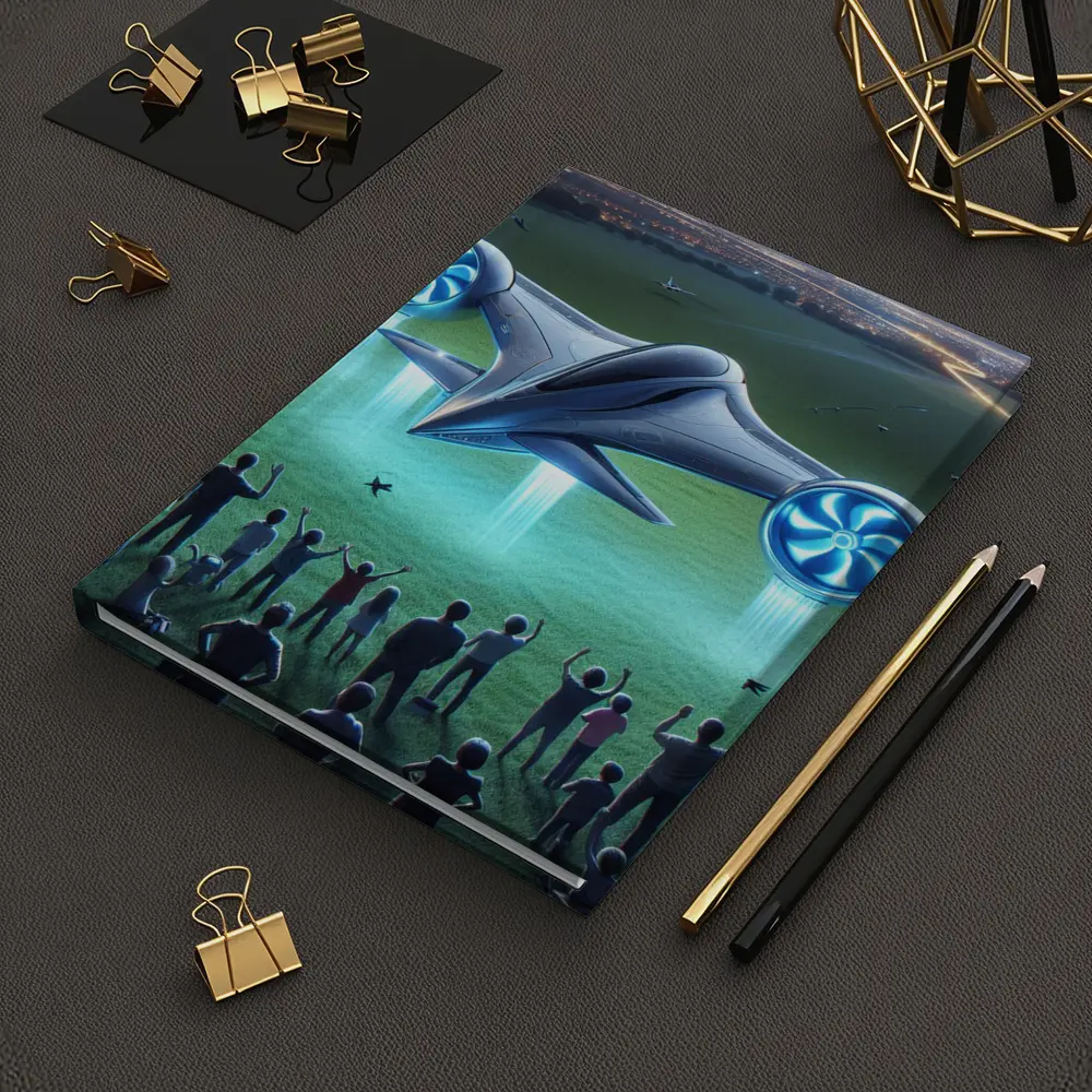 Futuristic Electric Aircraft Landing at Night – Notebooks