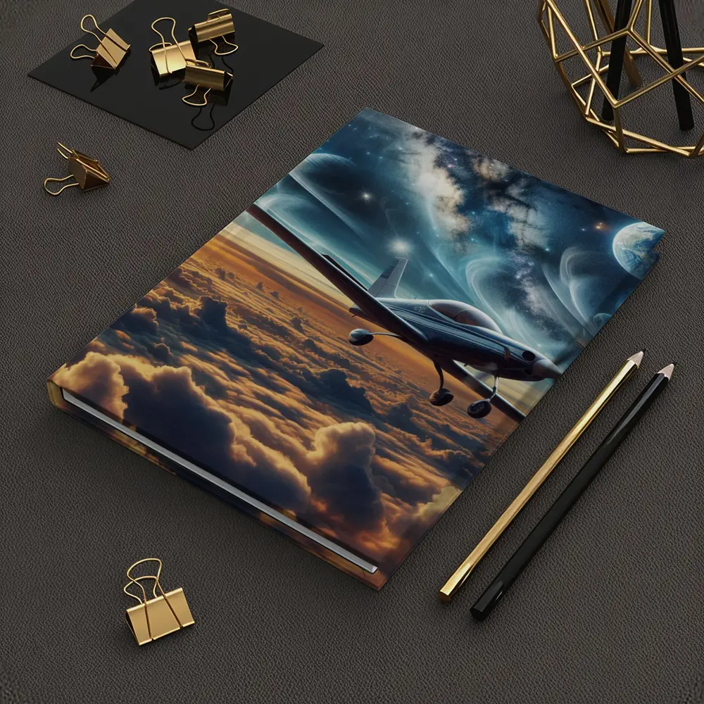 Small Airplane Flying Above Clouds Space – Notebooks