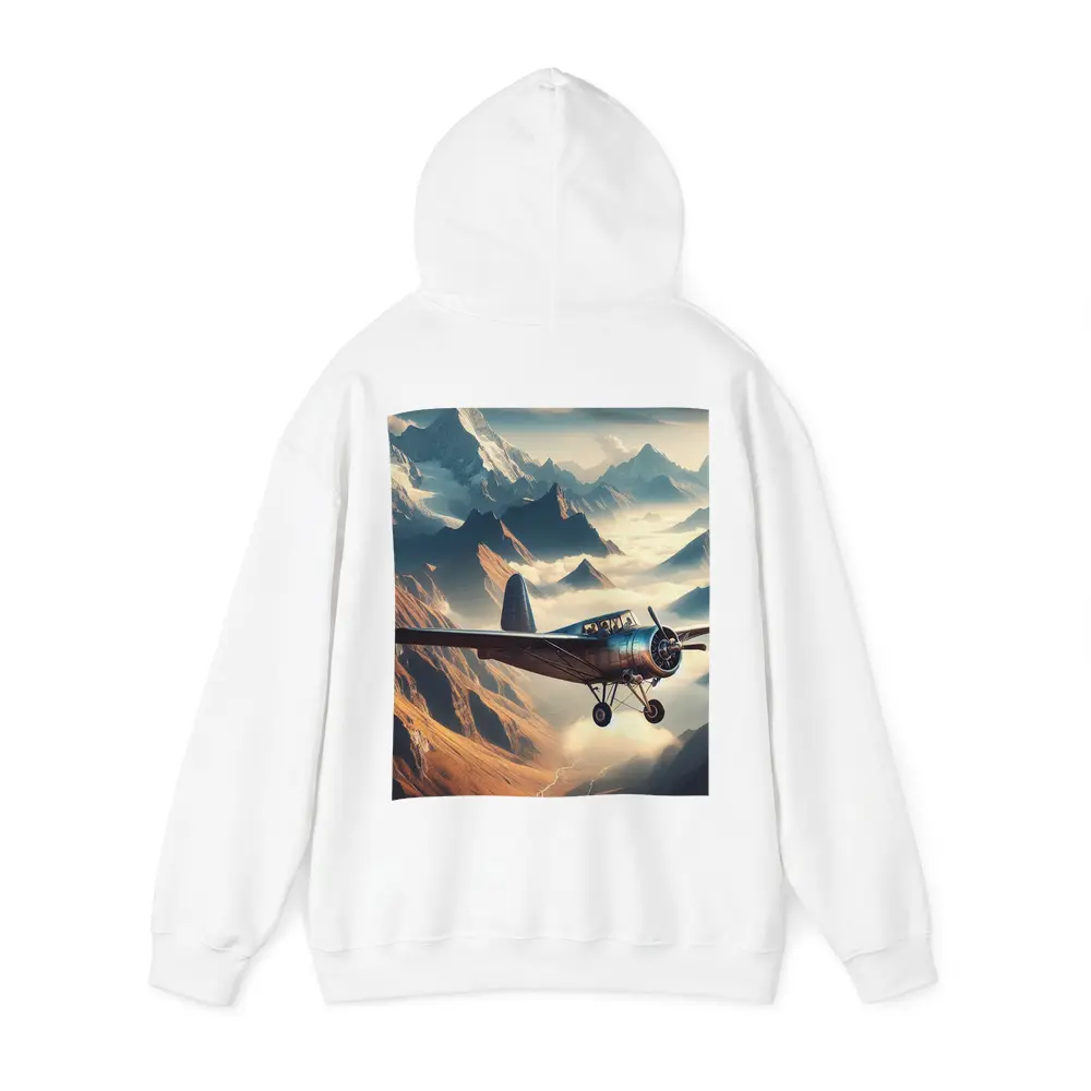 Vintage Propeller Plane Flying Over Mountains – Hoodies