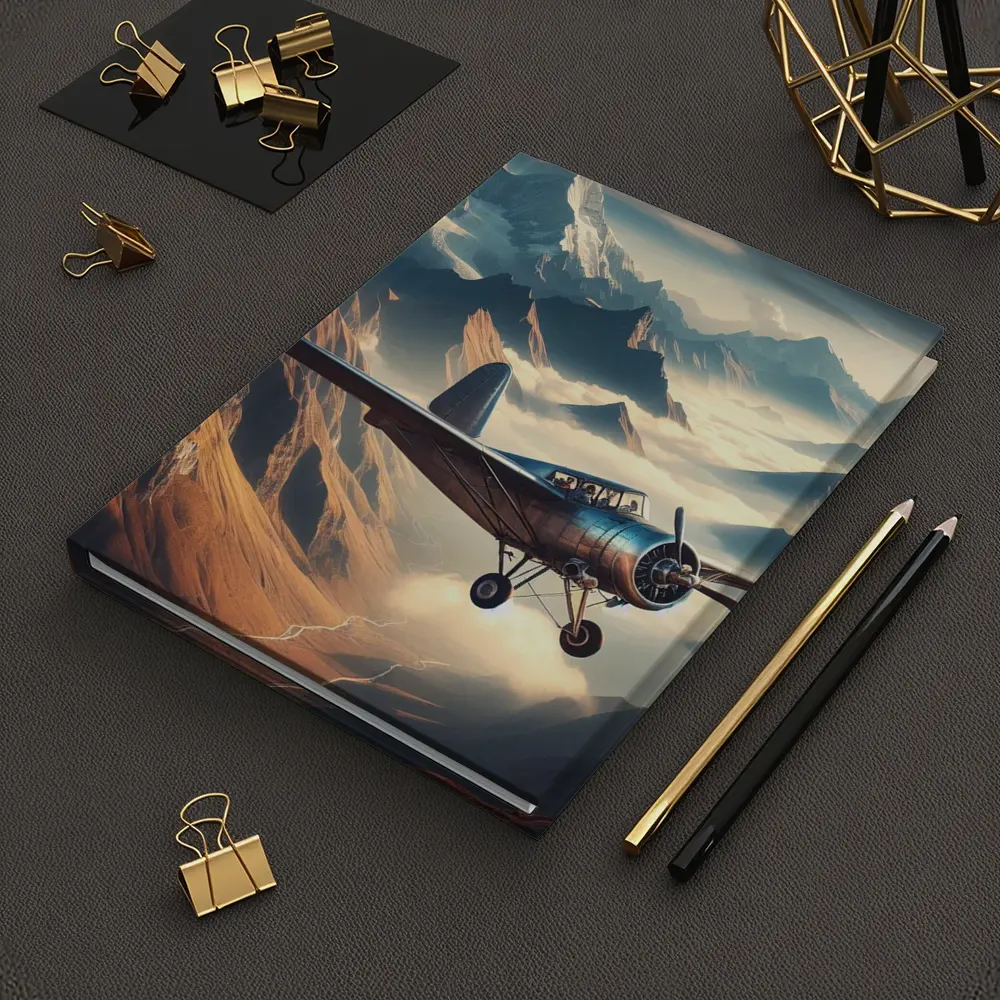 Vintage Propeller Plane Flying Over Mountains – Notebooks