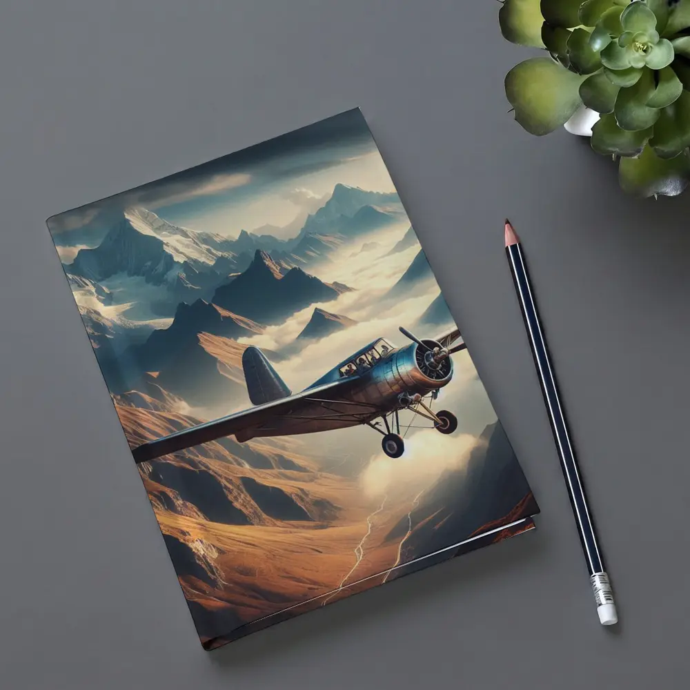Vintage Propeller Plane Flying Over Mountains – Notebooks