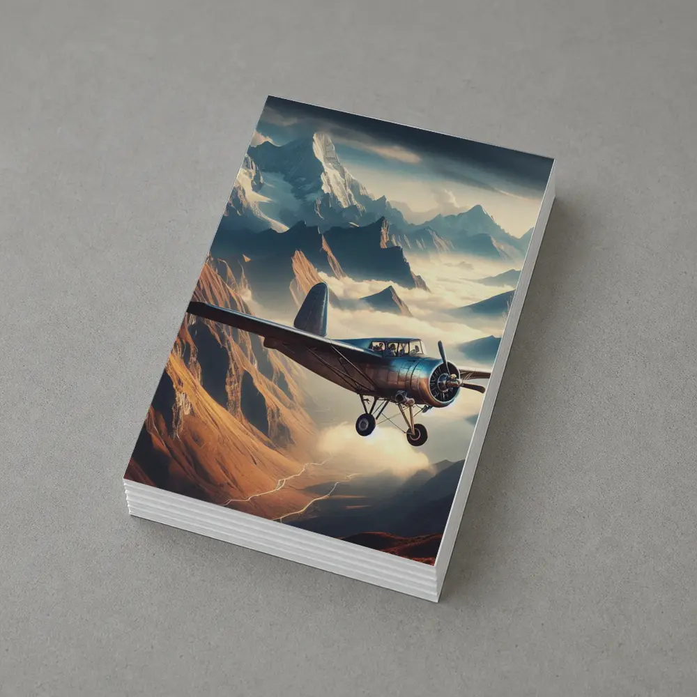 Vintage Propeller Plane Flying Over Mountains – Postcards