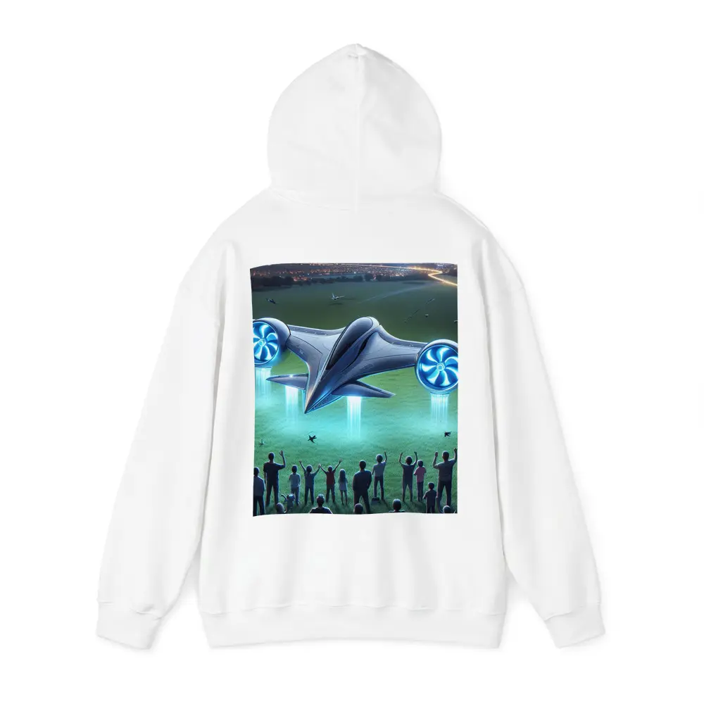 Futuristic Flying Craft Over Crowd Night – Hoodies