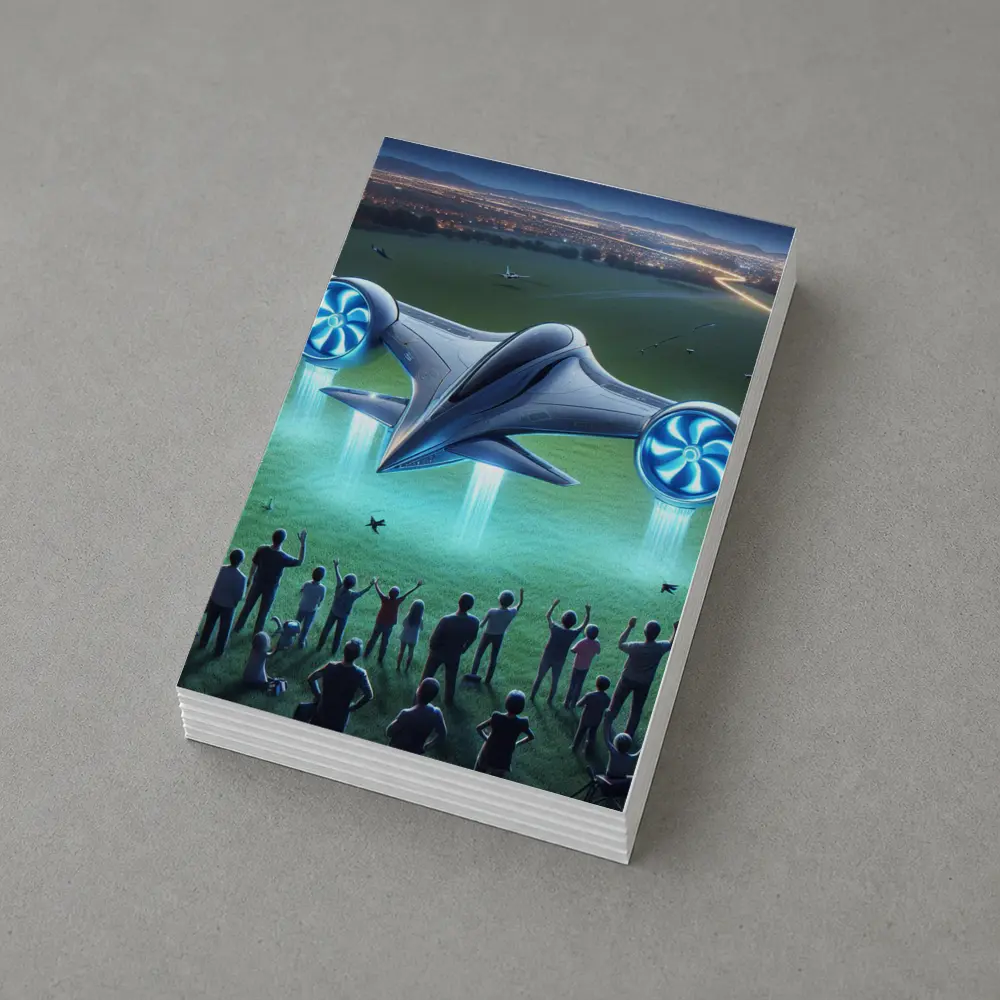 Futuristic Flying Craft Over Crowd Night – Postcards