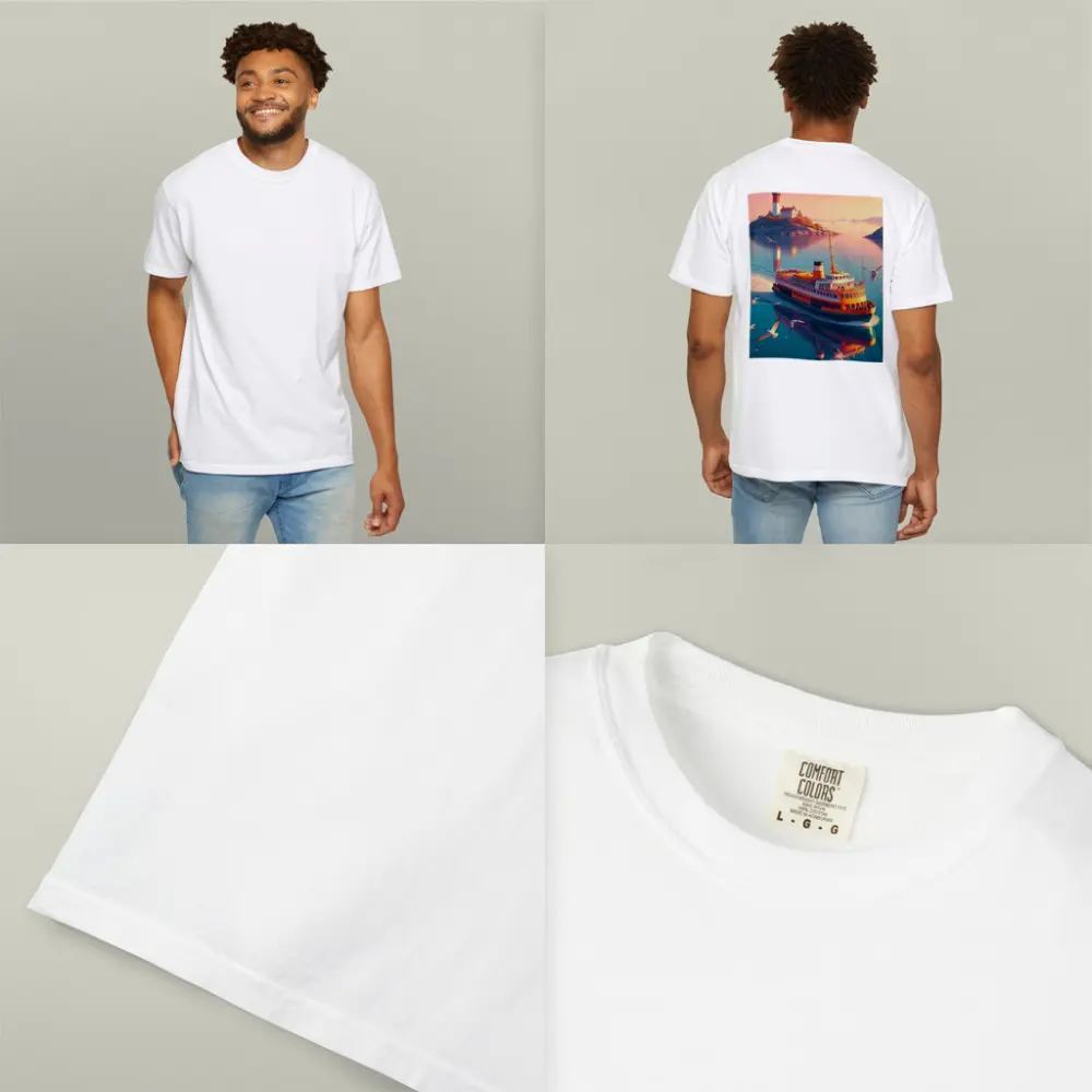 Ferry Boat Sailing Past Lighthouse Sunset – T-Shirts